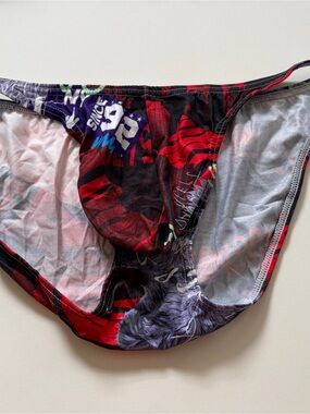 Men's Graphic Bikini Briefs with Bold Red & Black Print